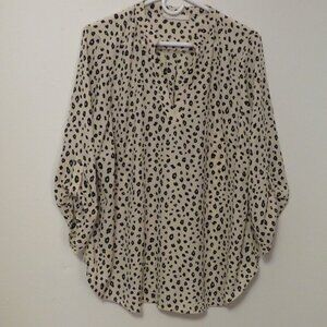 Lush Blouse 3/4 Sleeve Beige w Black Animal Print Size 1X Women's